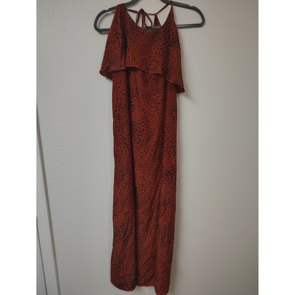 Urban Outfitters Rust Orange Cheetah Print Halter Maxi Dress Large Tiered Boho